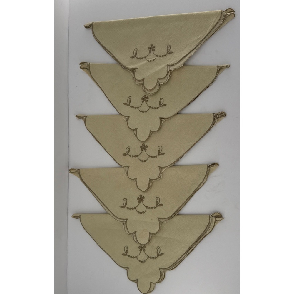 Lot Of 5 Vintage Cloth Linen Table Napkins 15" Square Floral Embroidered